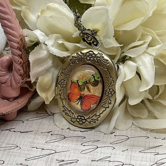 Bronze Easter Dragonfly Butterfly Mother’s Day Locket Necklace Pendant Wedding - Picture 8 of 15